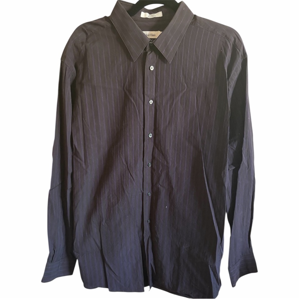 Calvin Klein Men's Black Pinstripe Button-Up Shirt